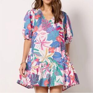 Sundry Colorful Hawaiian floral Print Mini Dress